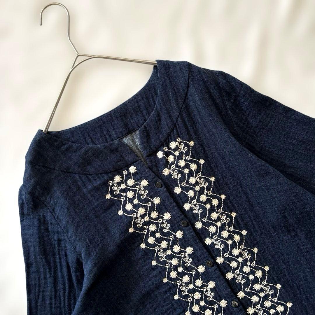 群言堂 根々 石見銀山生活文化研究所 刺繍 インディゴ 藍 シャツ ブラウス