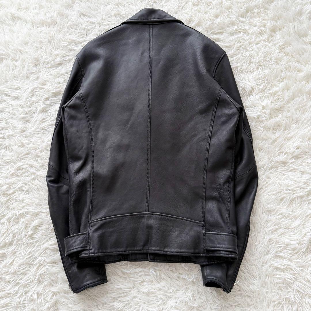 美品【ナノユニバース】ラムレザージャケット　ダブル　黒　L