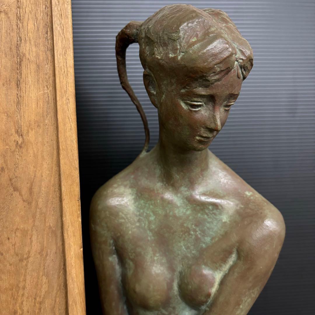 特大 約80cm 彫刻家 恵藤健一 少女立像 ブロンズ 裸婦像 オブジェ 美術品