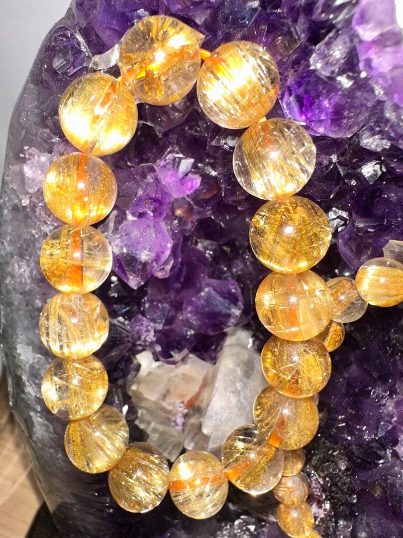 リョ様タイチンゴールドルチルクォーツ11ｍｍ+ブレスレット