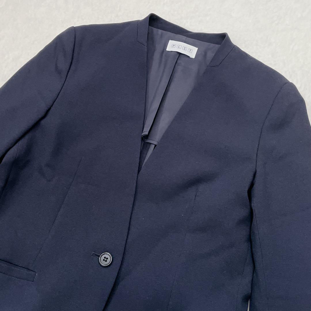 プラステ セットアップ ノーカラー テーパードパンツ【M】紺 1B 洗える