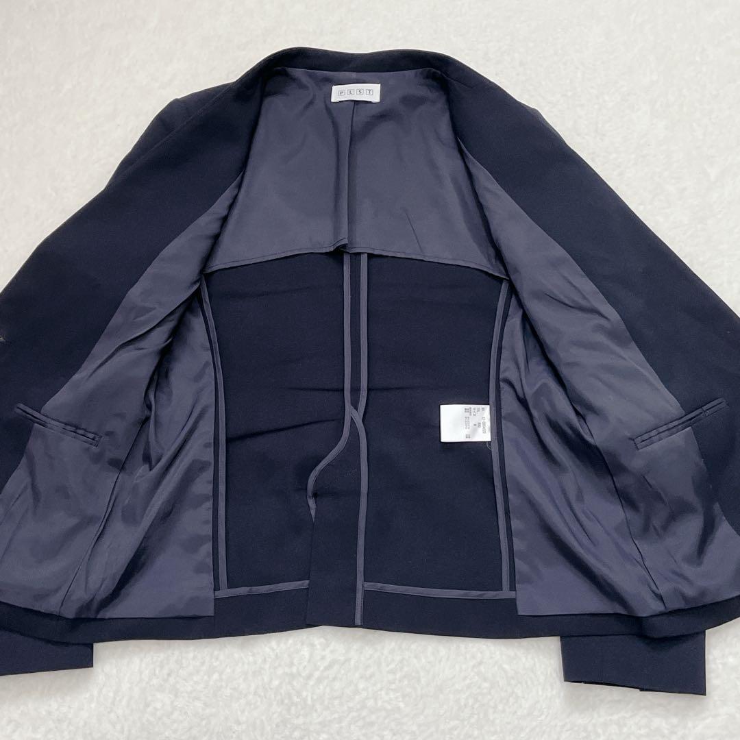 プラステ セットアップ ノーカラー テーパードパンツ【M】紺 1B 洗える