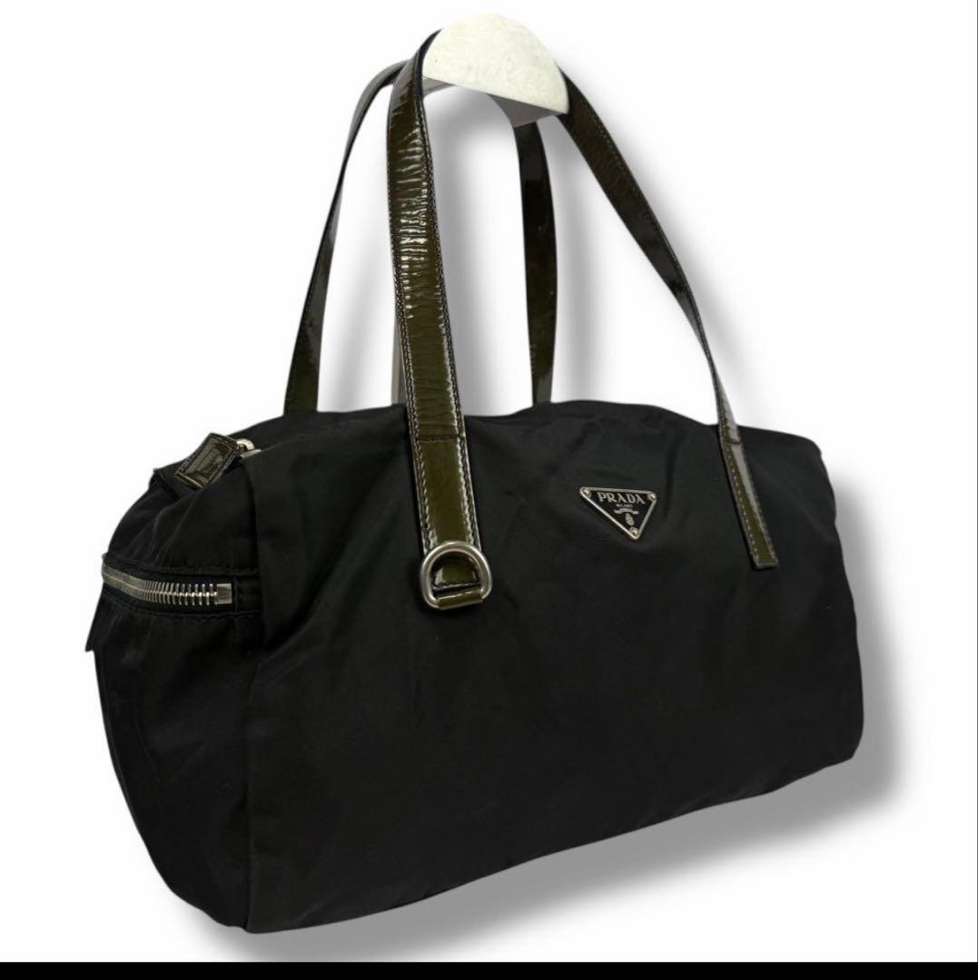 【美品】PRADA プラダ ミニボストンバッグ ナイロン ブラック 黒 白タグ