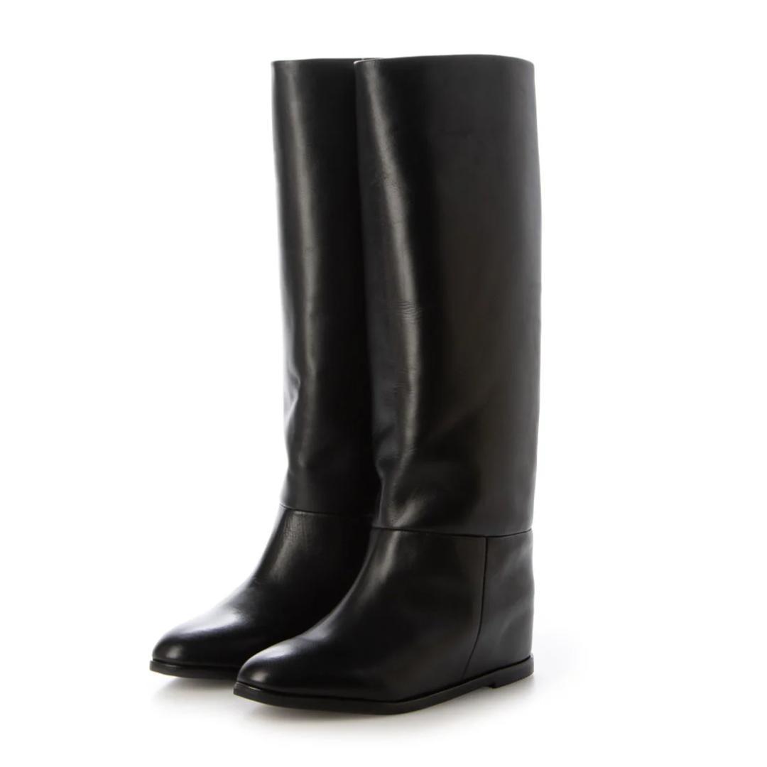 ALPHA CUBICアルファキュービック 本革 インヒール ワイドロングブーツ