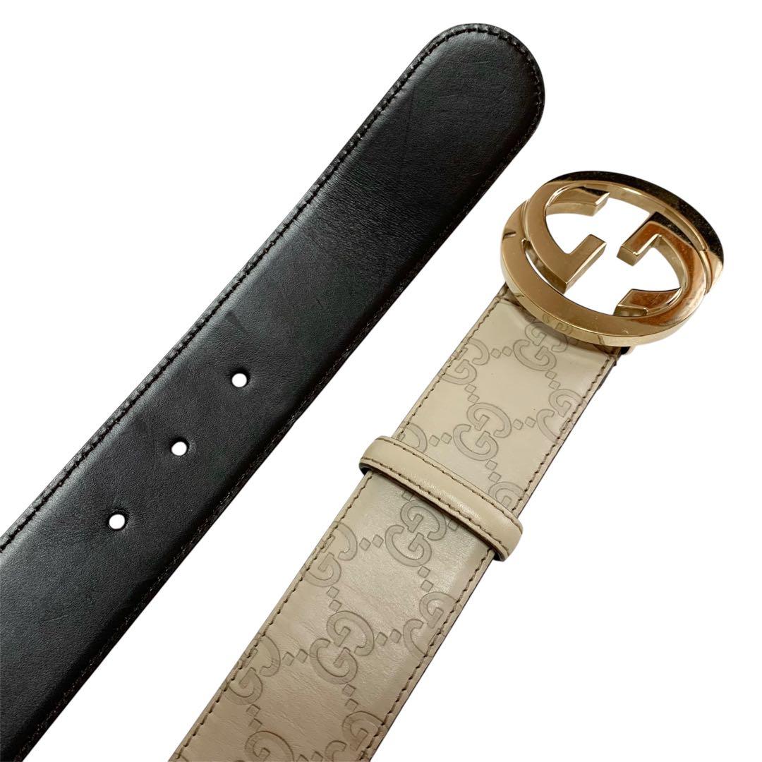 ✨美品✨GUCCI シマ ベルト インターロッキング　ゴールド ホワイト