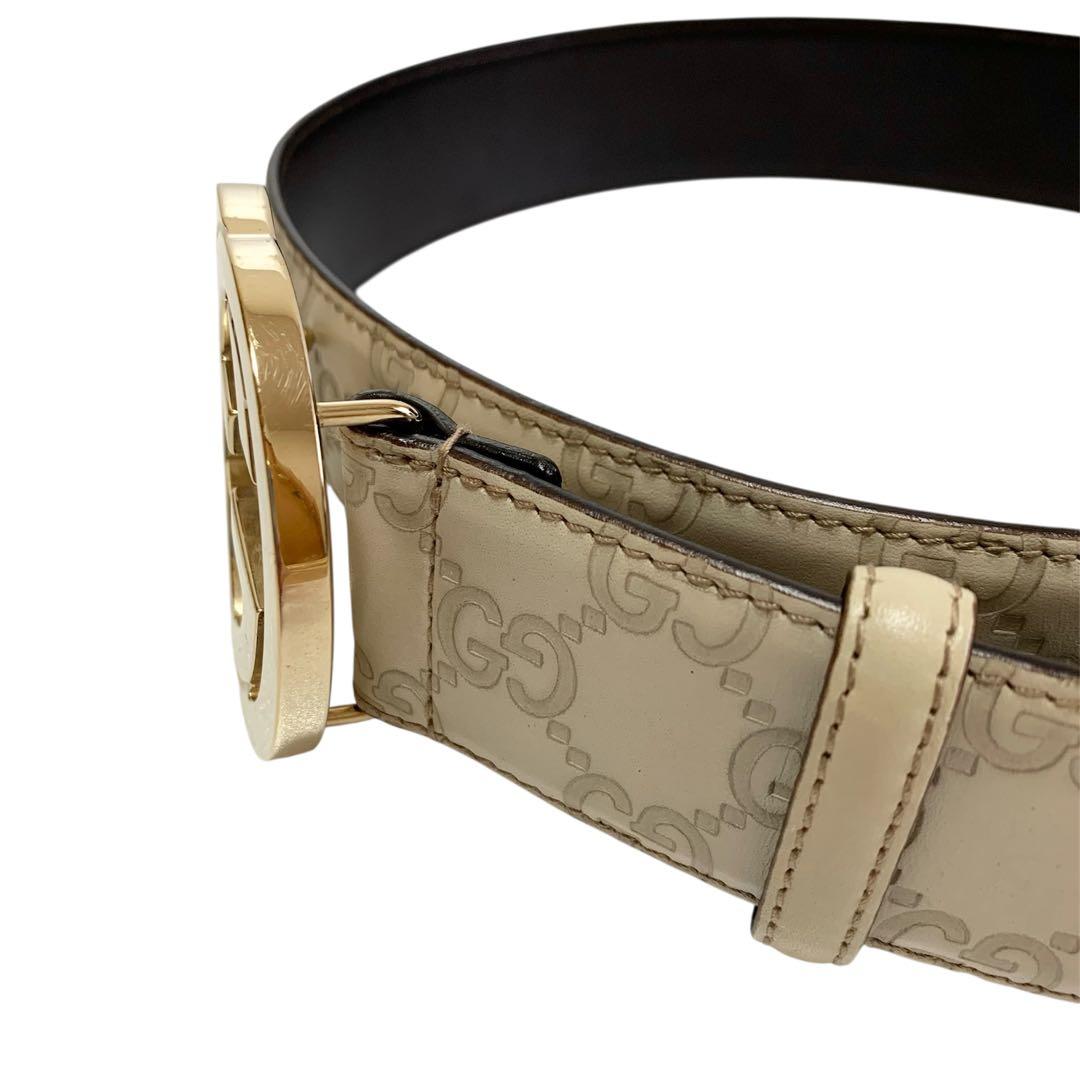 ✨美品✨GUCCI シマ ベルト インターロッキング　ゴールド ホワイト