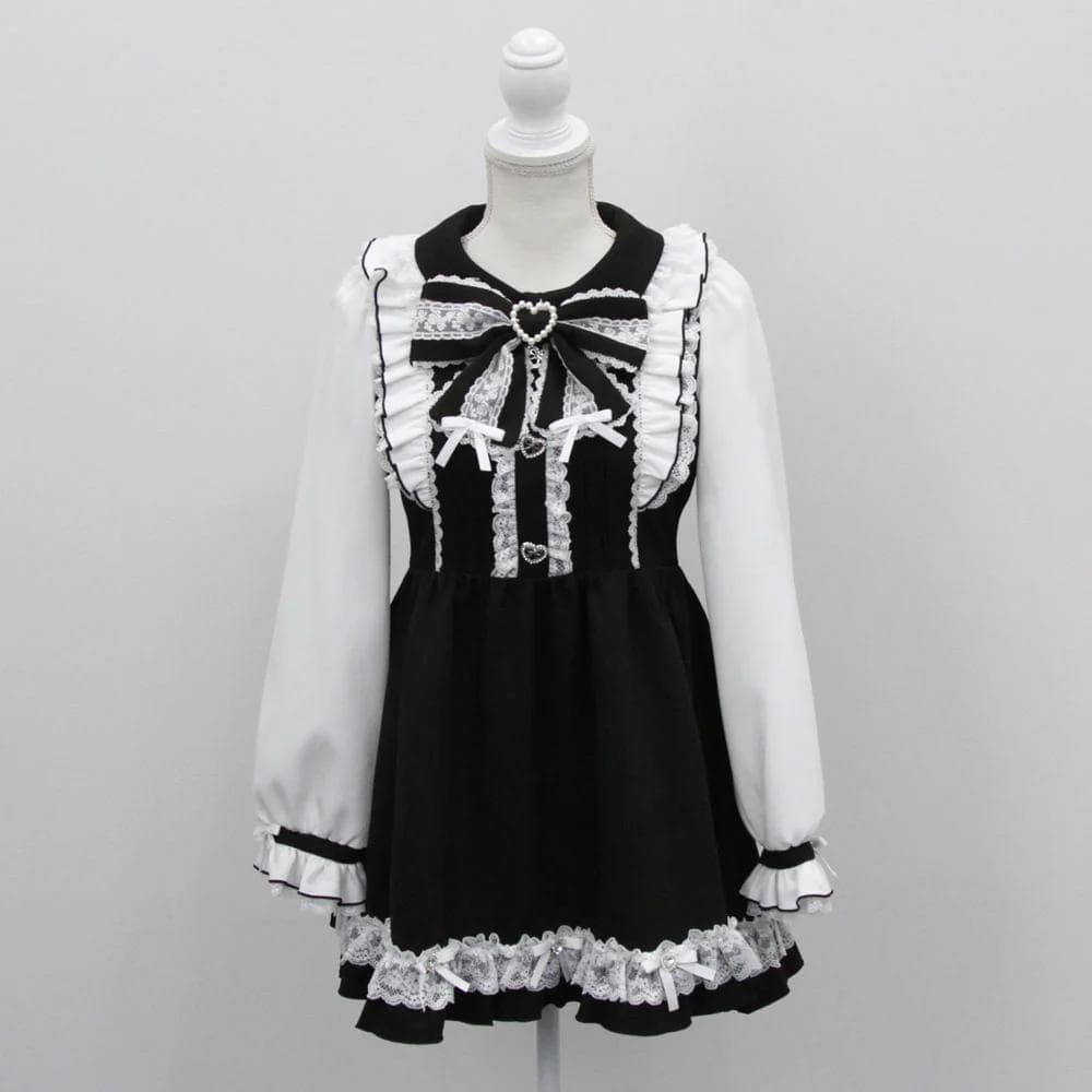 夢展望 バラレースパールリボンハートビジューワンピース　ブラック４Lサイズ