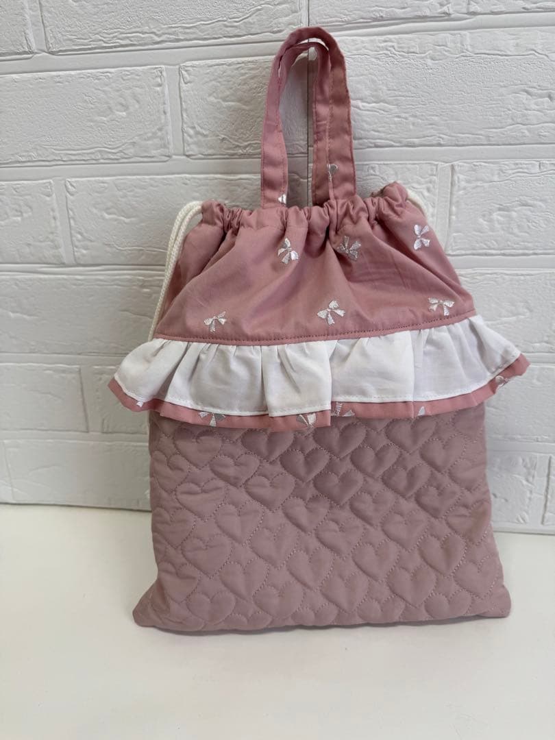 mill　5点set リボン刺繍　ハートキルティング　上履き袋　体操服袋