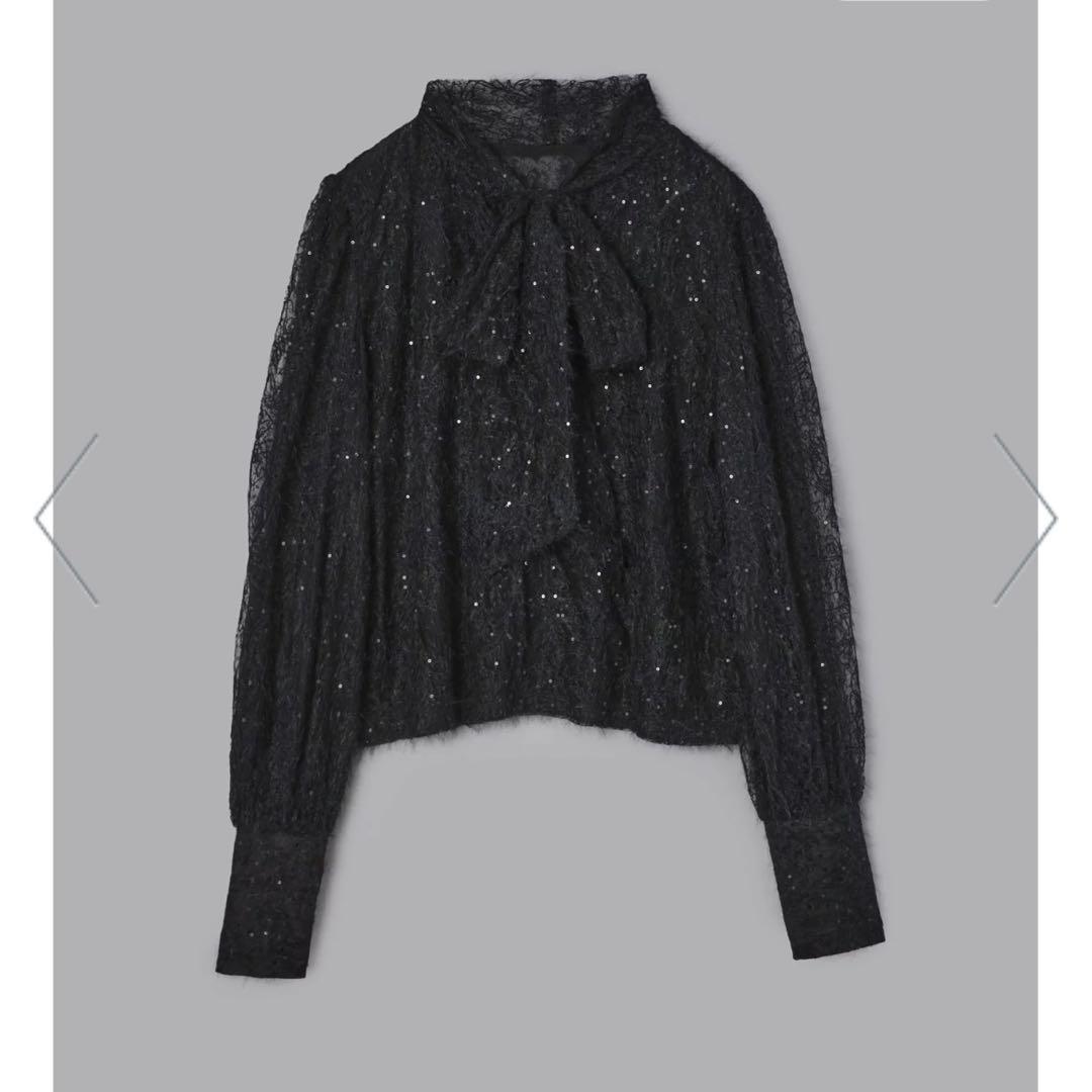 【新品未使用・タグ付き】Olu. スパンコールレースリボンタイブラウス