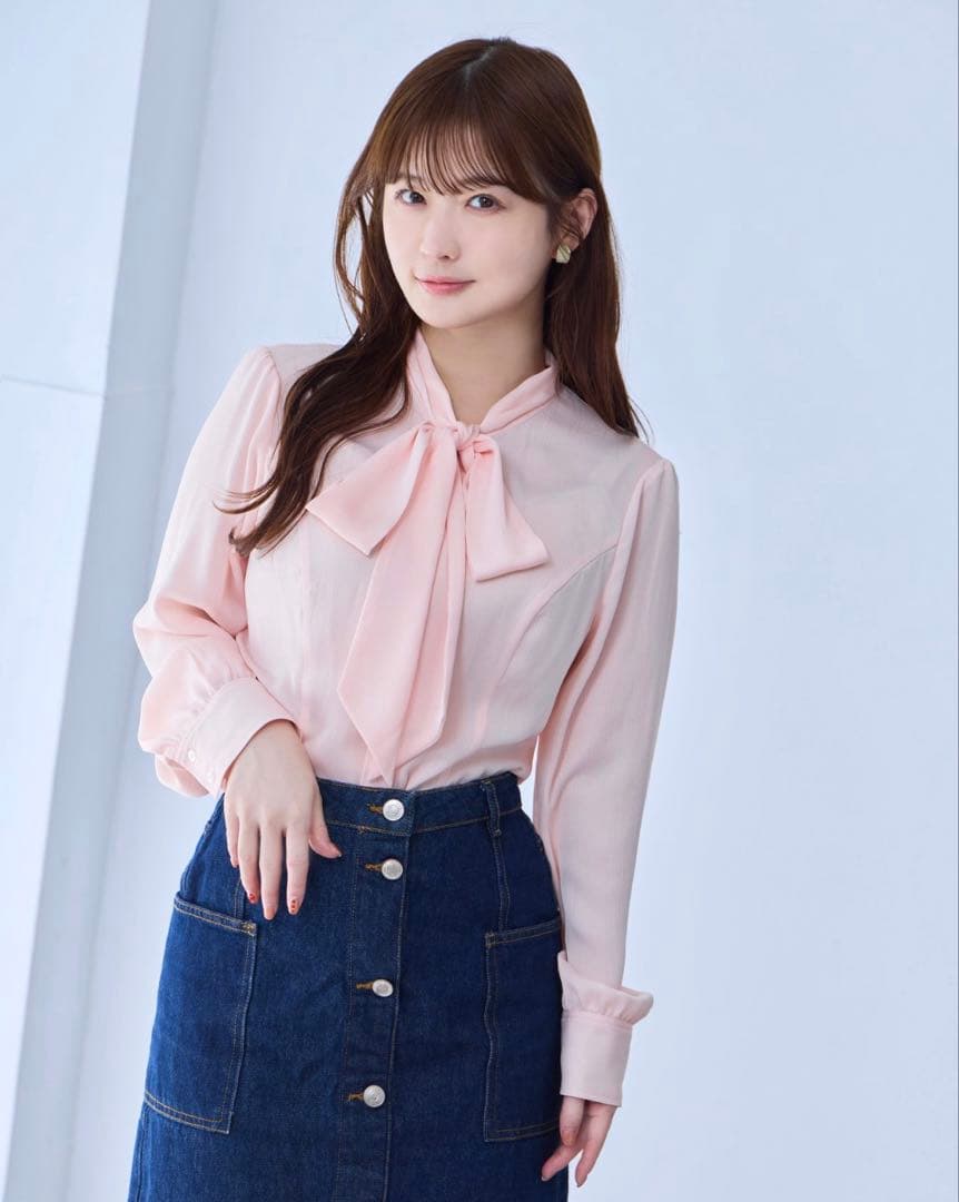 overE ボウタイブラウス25SS2 桜ピンク 90