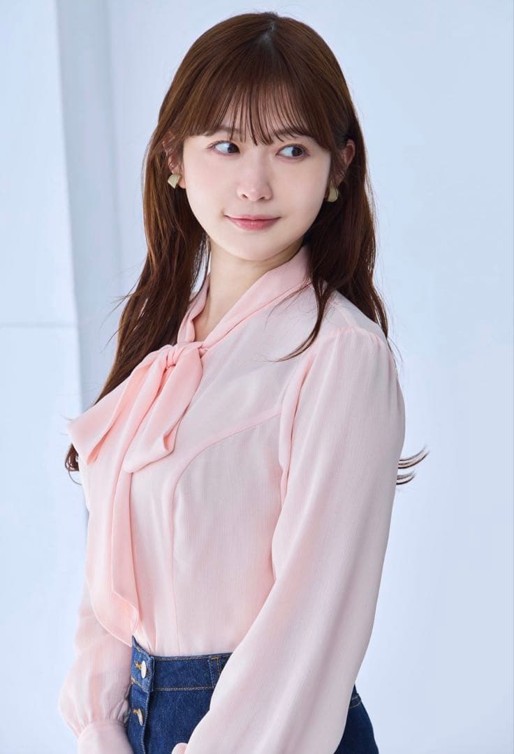 overE ボウタイブラウス25SS2 桜ピンク 90