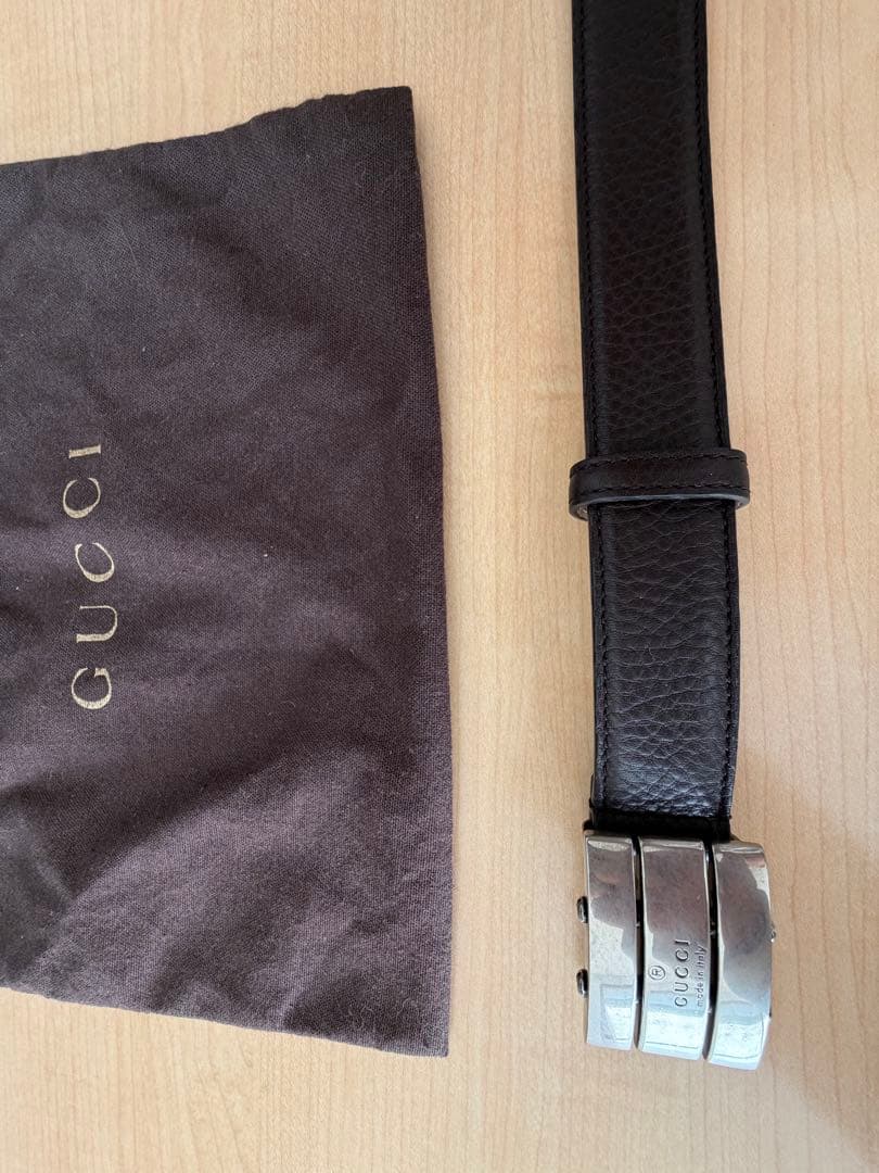 GUCCI 3連バックル レザーベルト 保存袋付き
