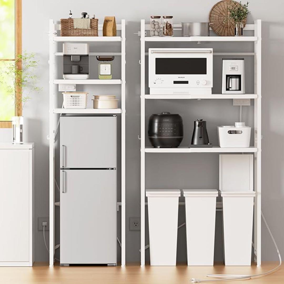 ❣️レンジラック❣️幅伸縮 2口コンセント 高さ調整　 ゴミ箱上ラック