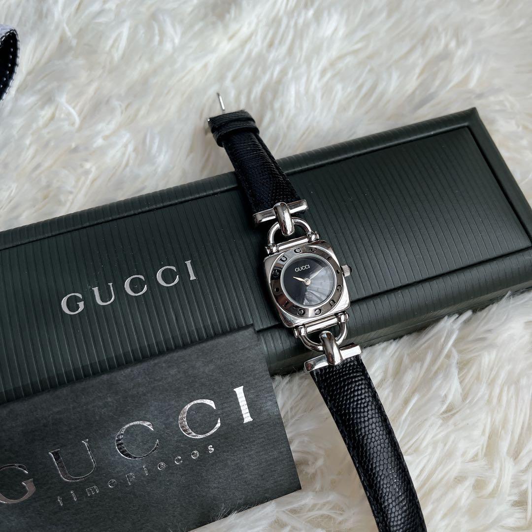 希少美品✨GUCCI レザーベルト腕時計 ブラック　vintage ウォッチ