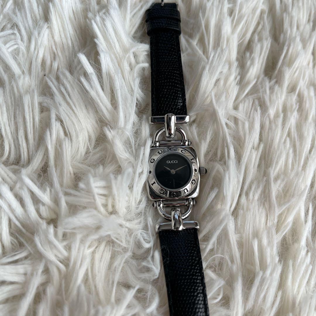 希少美品✨GUCCI レザーベルト腕時計 ブラック　vintage ウォッチ