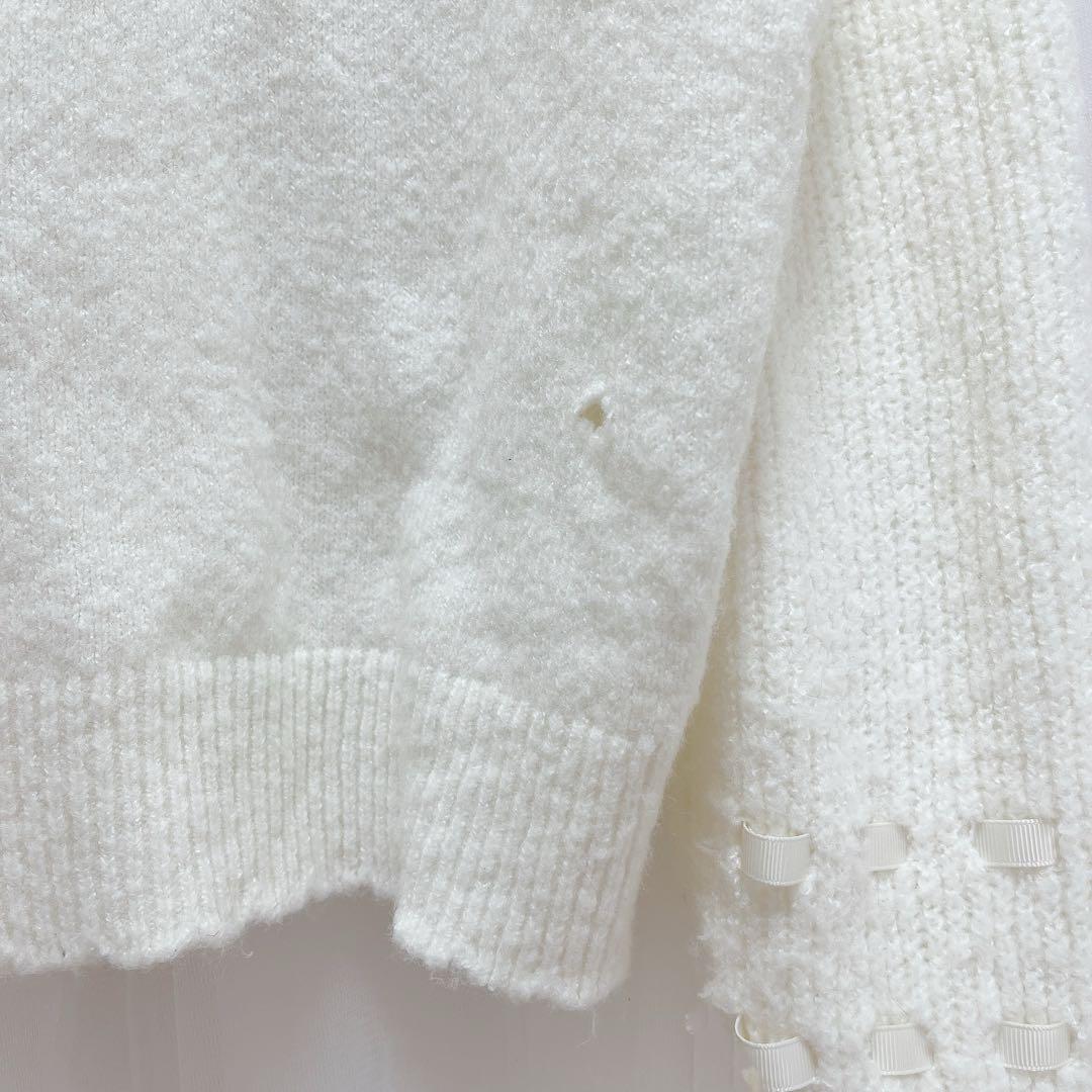 難あり モヘアタッチポンポンニット