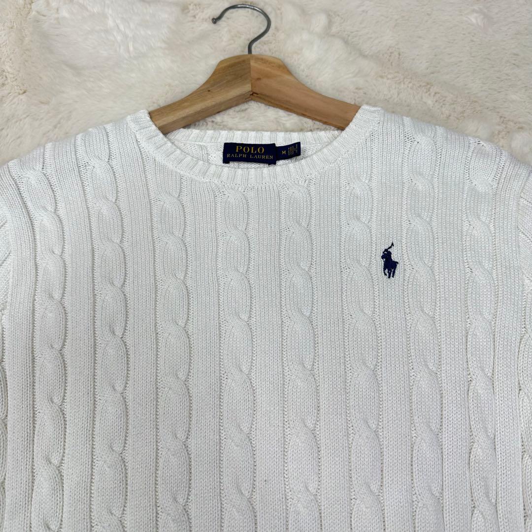 ✨美品✨ポロラルフローレン ケーブルニット 白 綿100% M ポニー刺繍 王道