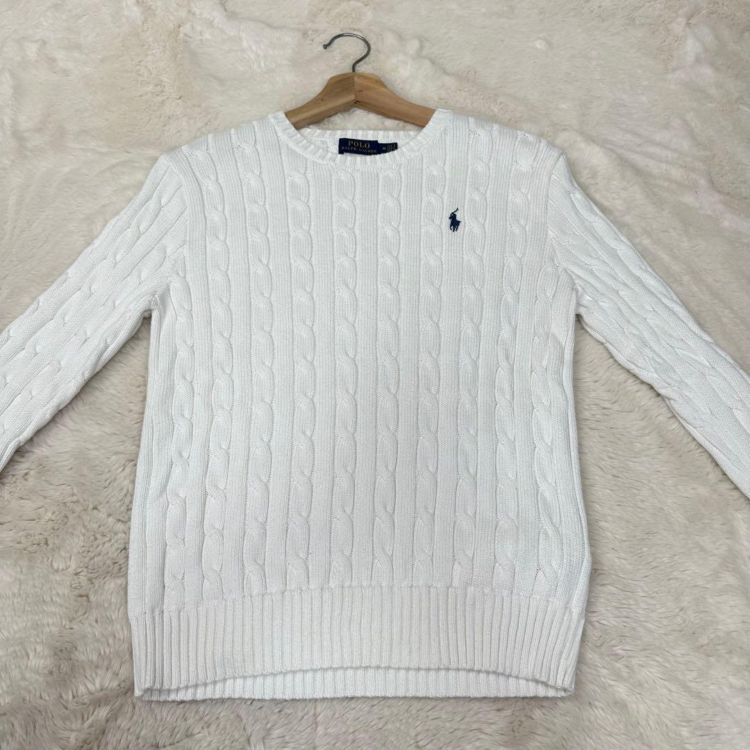 ✨美品✨ポロラルフローレン ケーブルニット 白 綿100% M ポニー刺繍 王道