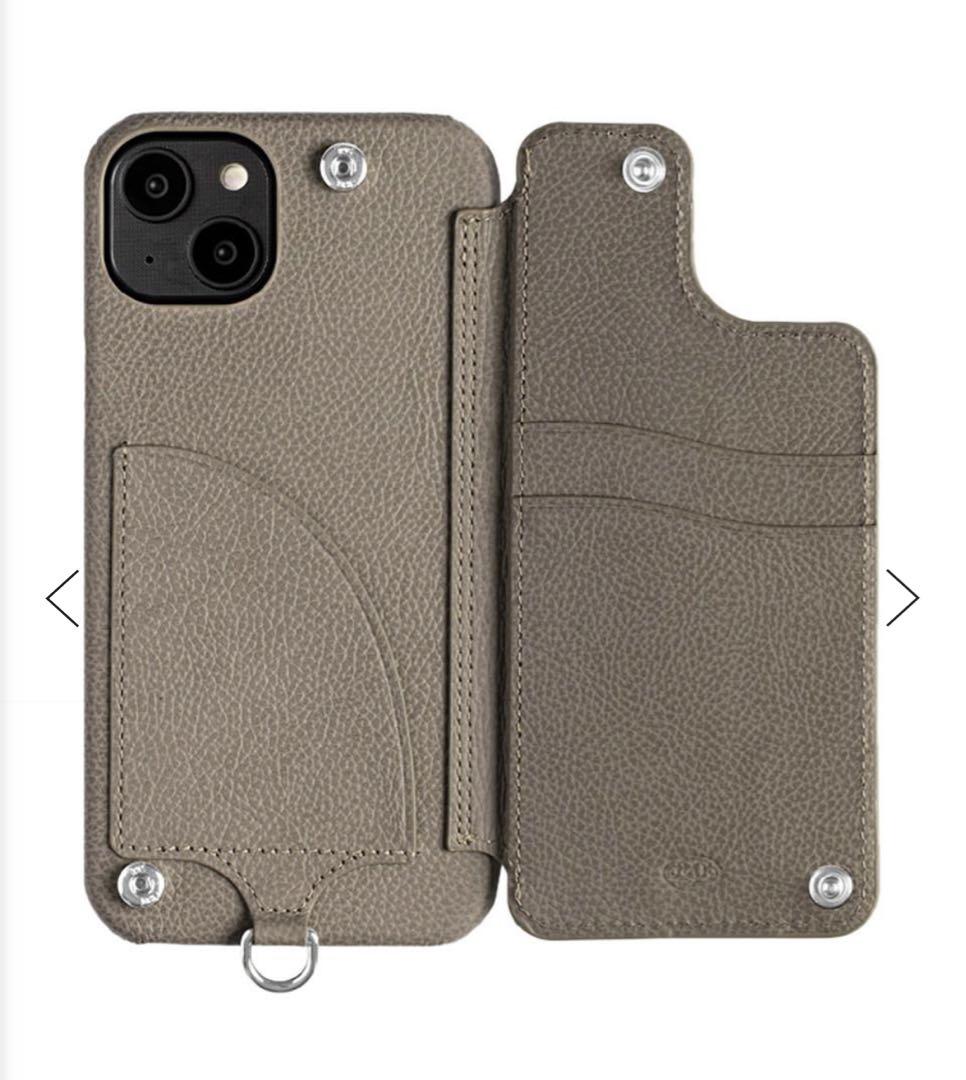 【DEMIUPOCHEチャコール革巻きiPhone14 チャコールストラップ付き