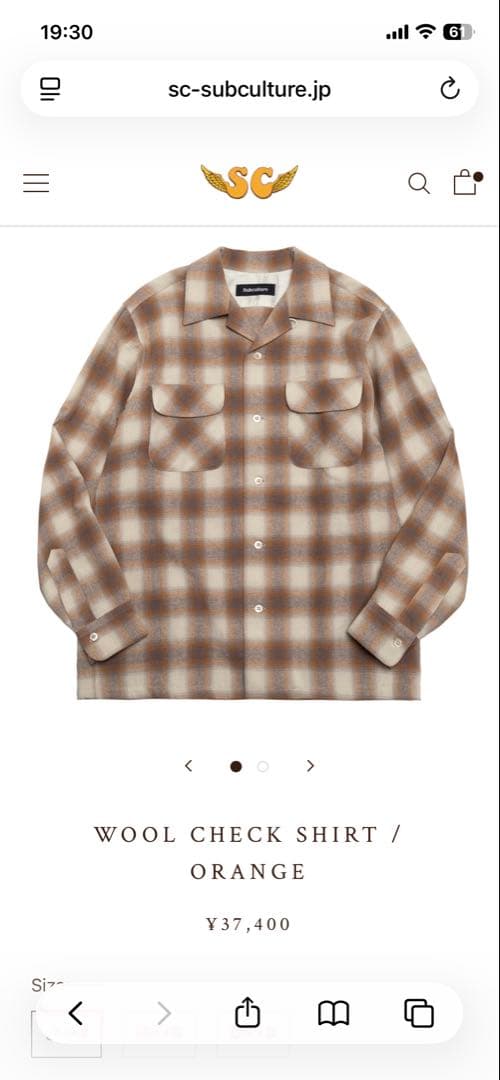未使用 Subculture ウールシャツ オレンジチェック キムタク