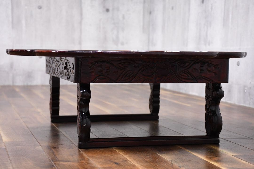 EFK24 螺鈿細工 韓国漆塗り 丸角座卓 ちゃぶ台 折れ脚 折り畳み 丸角お膳