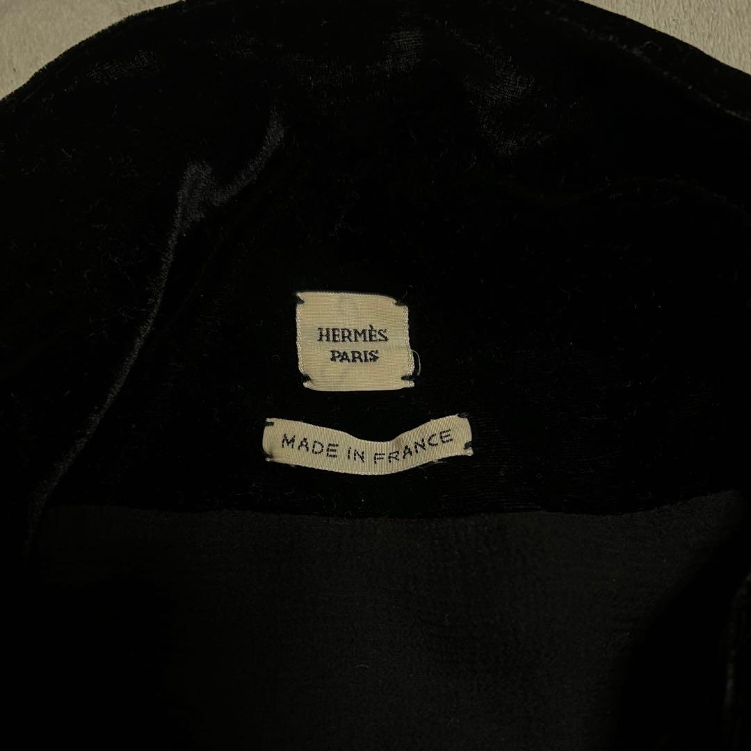 エルメス エクスリブリス ニット チュニック ベロア 黒 グレー 42