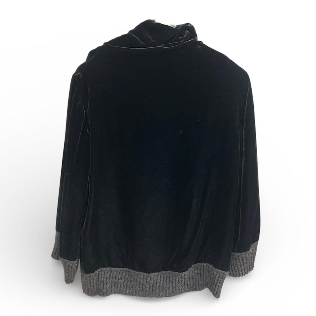 エルメス エクスリブリス ニット チュニック ベロア 黒 グレー 42