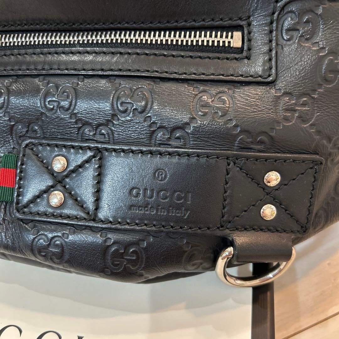 ⭐︎美品⭐︎グッチ ウエストバッグ GG シマ シェリーライン レザー ブラック