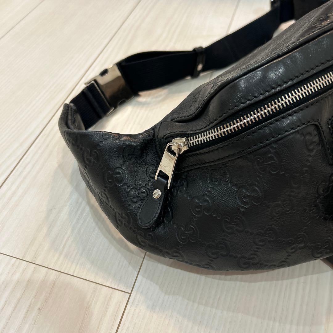⭐︎美品⭐︎グッチ ウエストバッグ GG シマ シェリーライン レザー ブラック