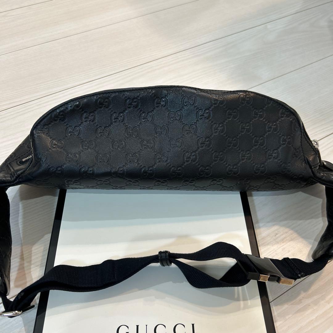⭐︎美品⭐︎グッチ ウエストバッグ GG シマ シェリーライン レザー ブラック