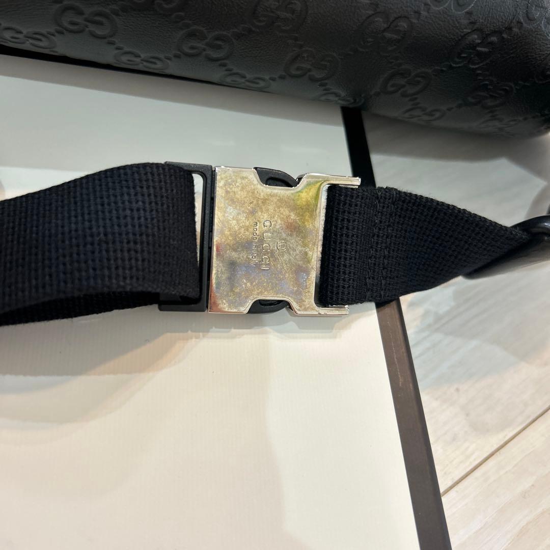 ⭐︎美品⭐︎グッチ ウエストバッグ GG シマ シェリーライン レザー ブラック
