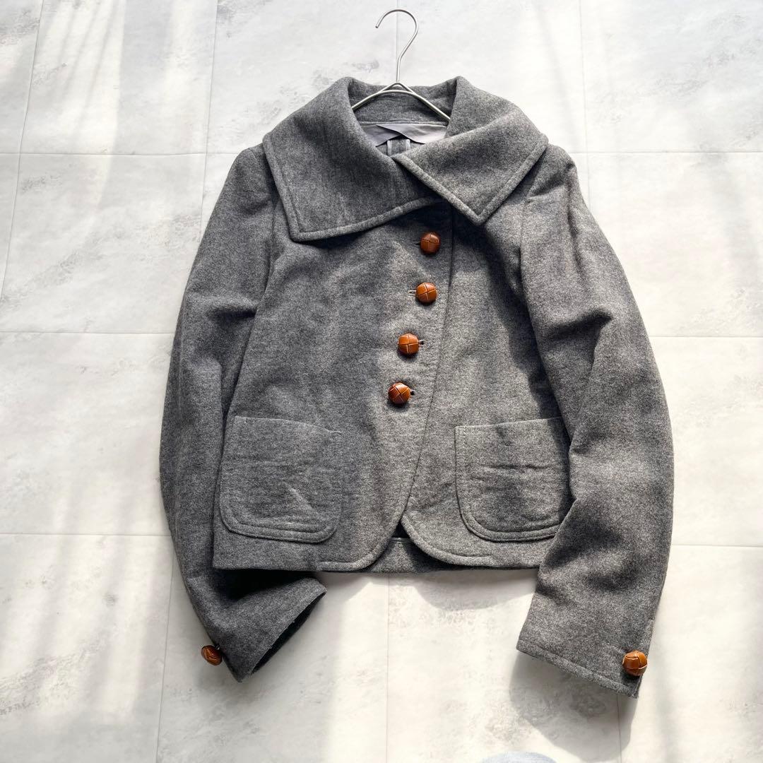 【美品】MAX MARA ビッグカラー ショートコート L くるみボタン