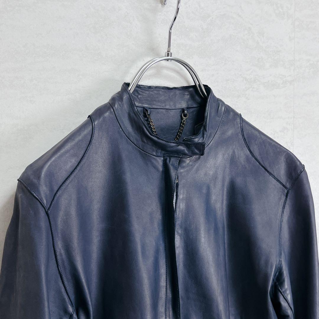 『sisii シシ』レザーライダースジャケット 牛革 洗濯可 ダブルジップ 紺青