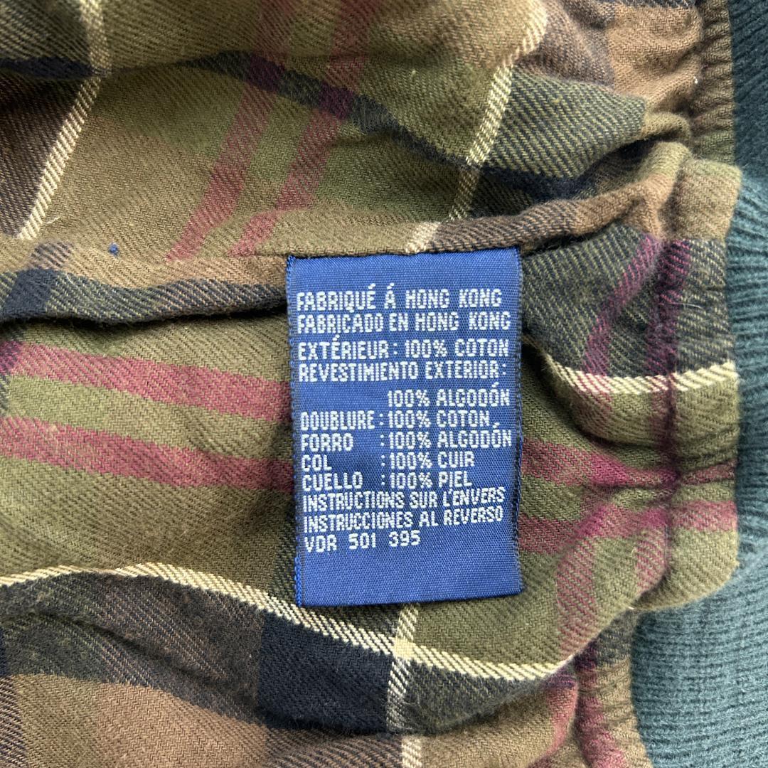 ア*ン様 90s　香港製　ノーティカ　襟レザー　ブルゾン　古着　グリーン　M