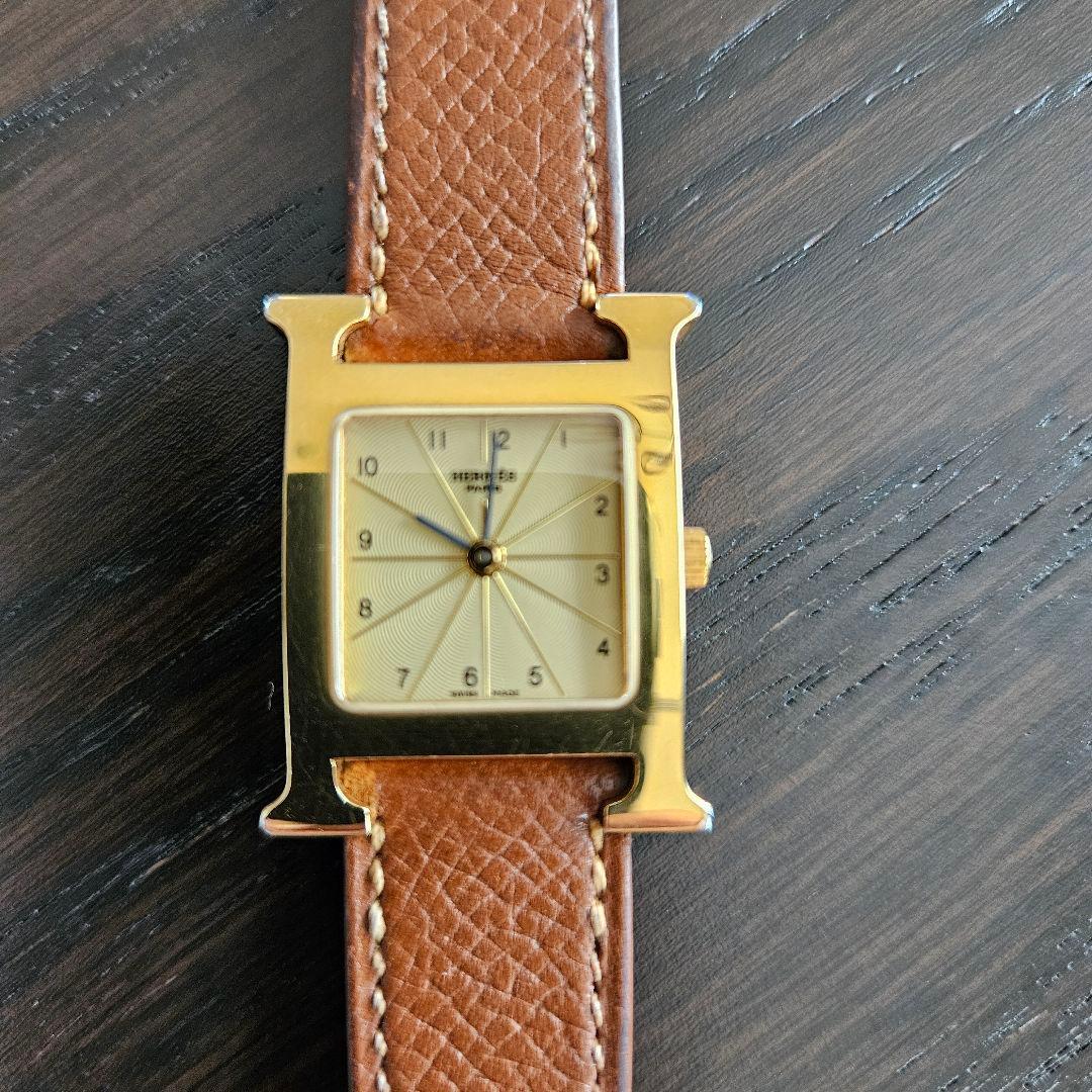 N*す様 【稼働品】HERMES Hウォッチ ゴールド×ブラウン