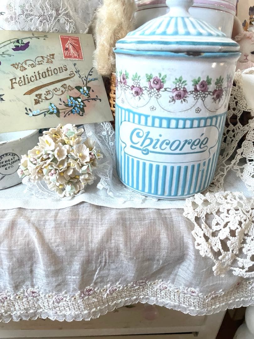 フランスアンティーク BB社ローズガーランドホーローキャニスター·͜· ♡