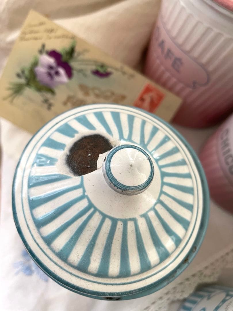 フランスアンティーク BB社ローズガーランドホーローキャニスター·͜· ♡