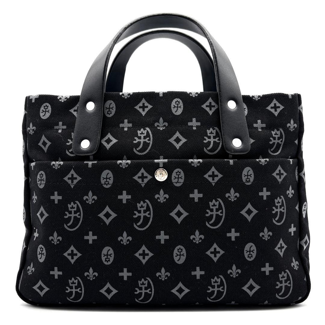 未使用に近い カステルバジャック ハンドバッグ ロゴ 総柄 手持ち ブラック