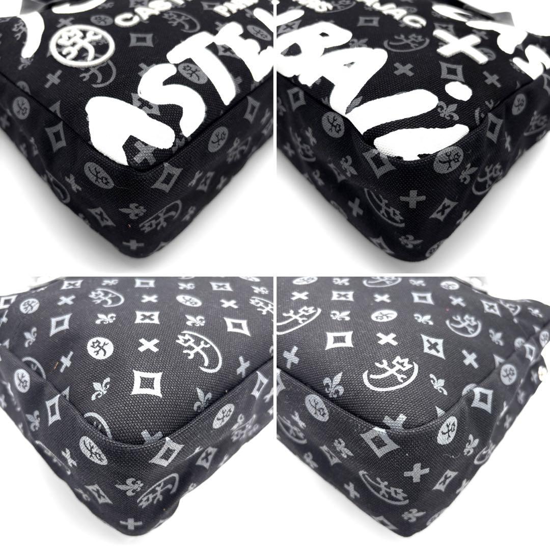 未使用に近い カステルバジャック ハンドバッグ ロゴ 総柄 手持ち ブラック