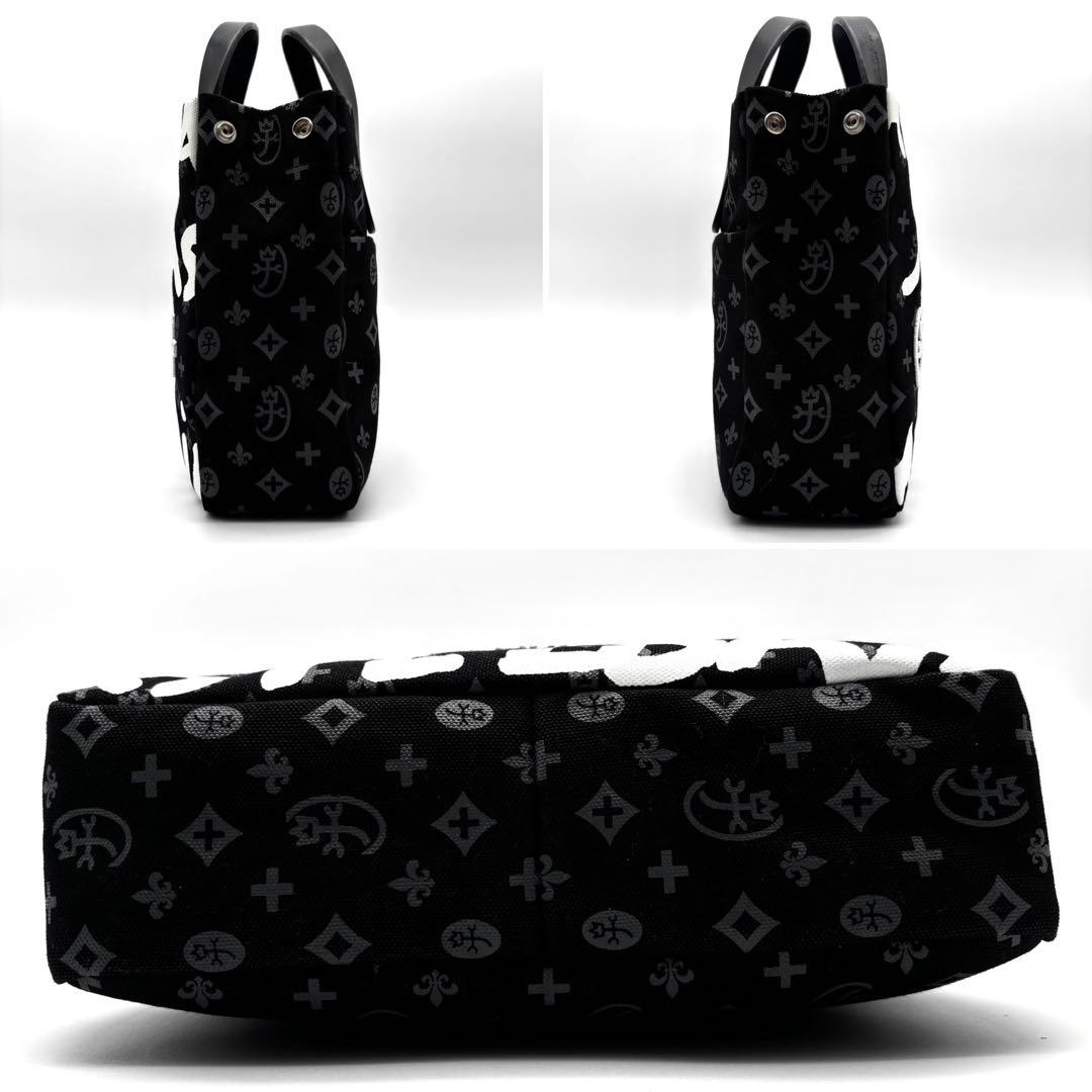 未使用に近い カステルバジャック ハンドバッグ ロゴ 総柄 手持ち ブラック