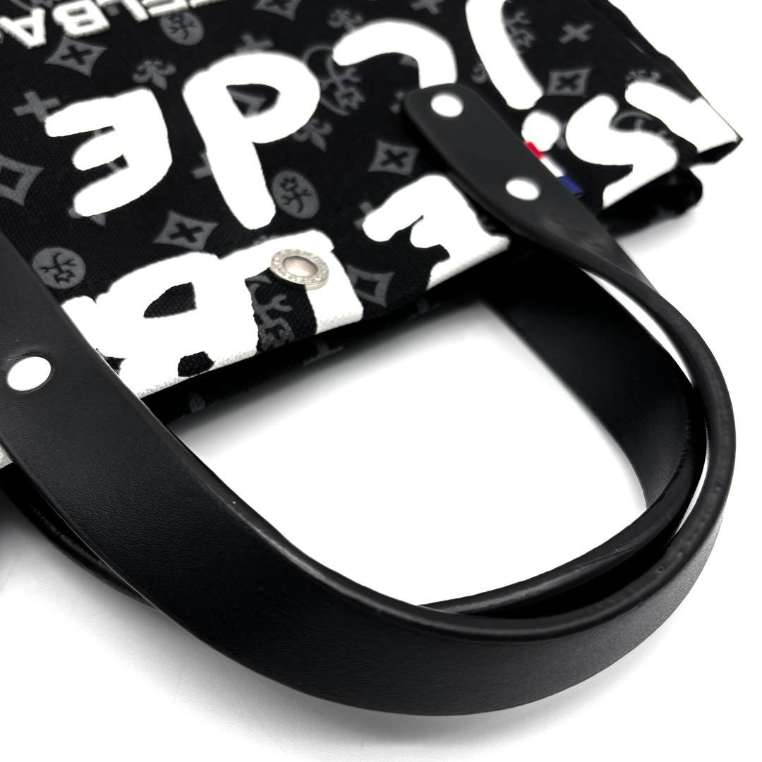 未使用に近い カステルバジャック ハンドバッグ ロゴ 総柄 手持ち ブラック