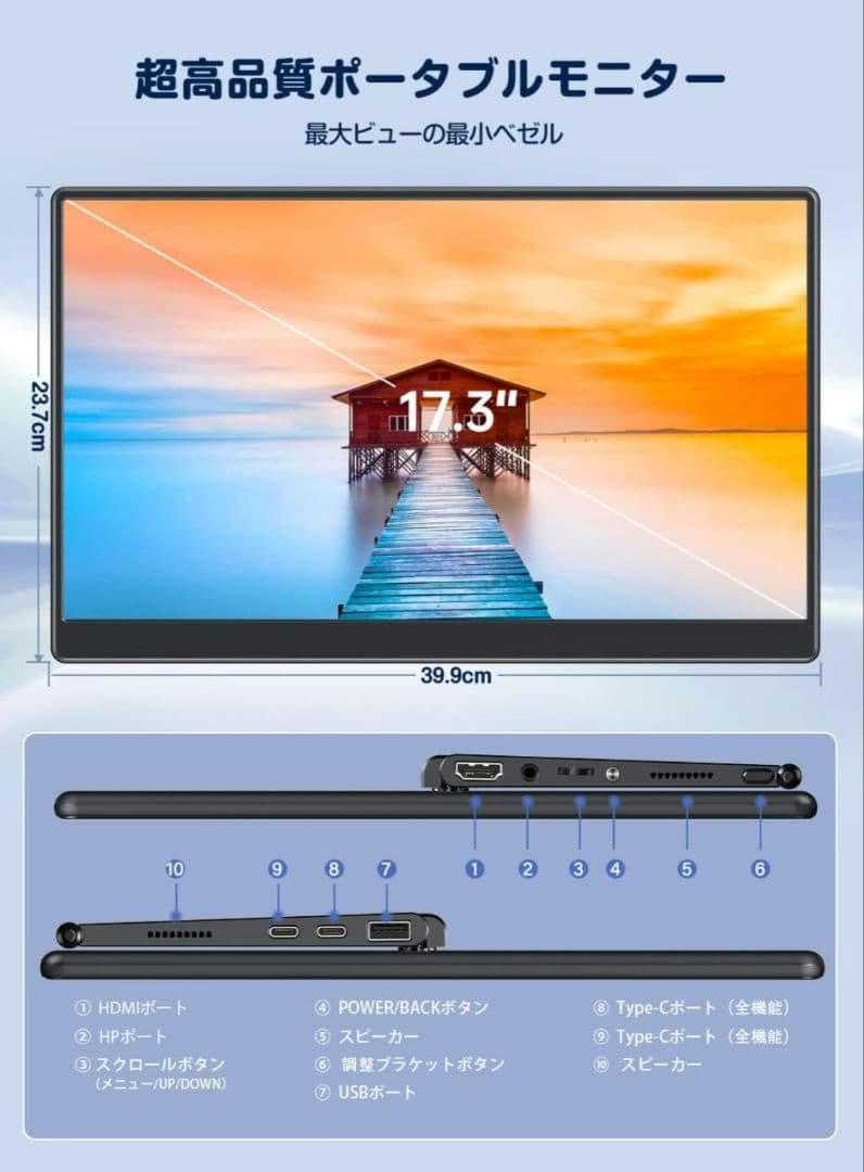 モバイルモニター モバイルディスプレイ 17.3インチ ゲームモニター I