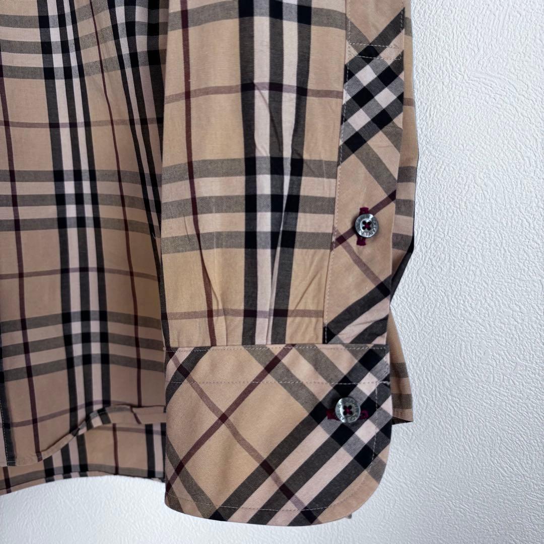 バーバリー ノバチェック柄 メンズ長袖シャツ ホースロゴ刺繍 サイズ3