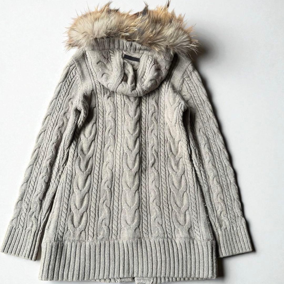 バーバリーブルーレーベル 38 ダッフル コート ケーブル ニット　ファー付