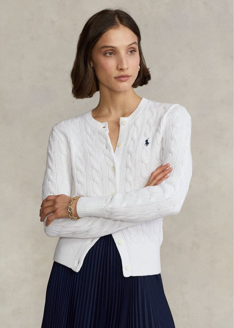 【美品】 ポロラルフローレン コットン ケーブルニット カーディガン