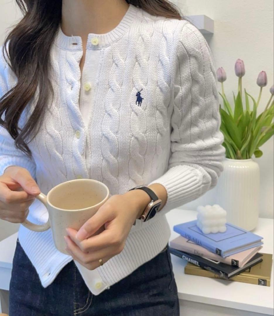 【美品】 ポロラルフローレン コットン ケーブルニット カーディガン