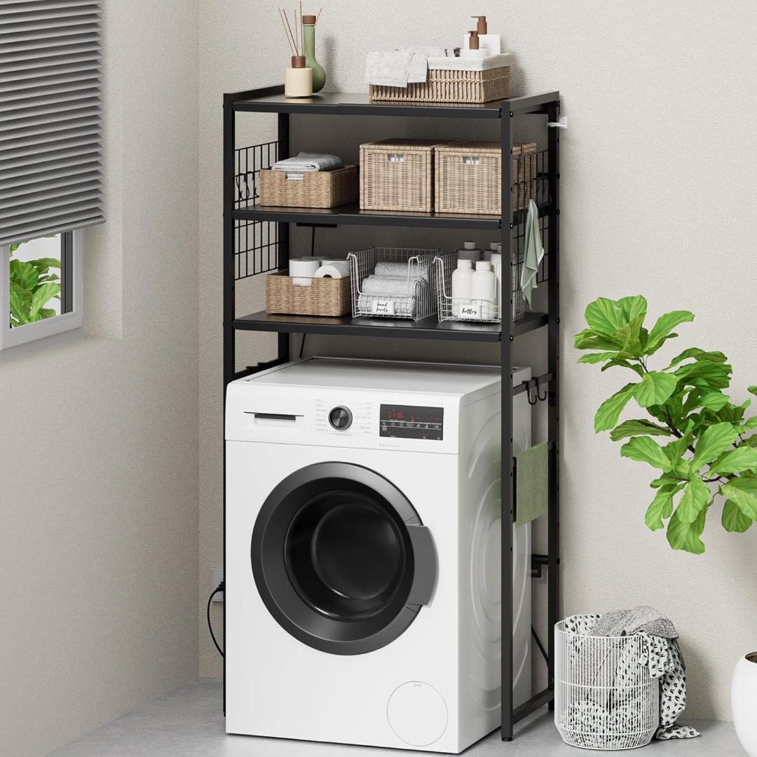 ✨早い者勝ち✨ゴミ箱上ラック 冷蔵庫上 幅50～80cm伸縮可・2口コンセント付