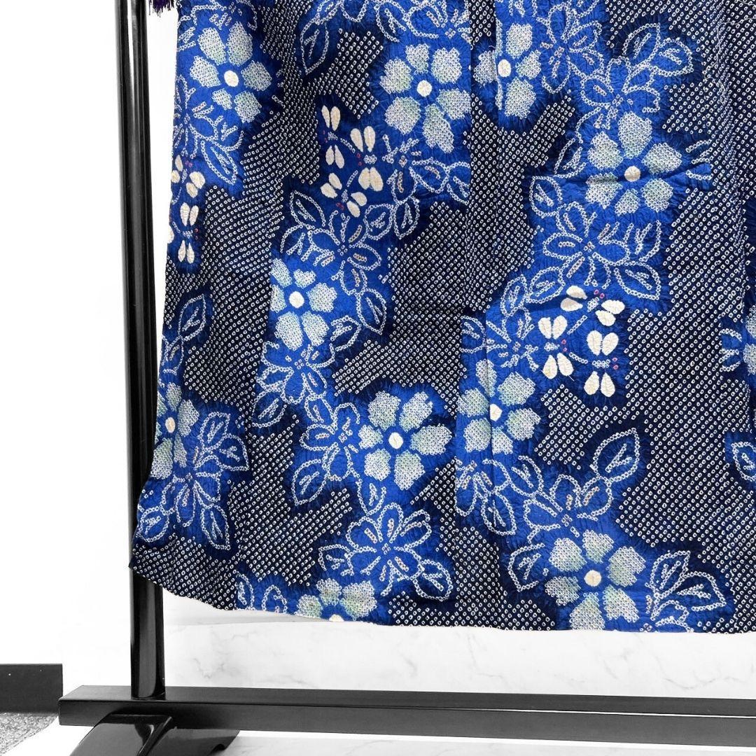 藍染　花模様　蜻蛉　とんぼ　浴衣　有松鳴海絞り　着物　042a p