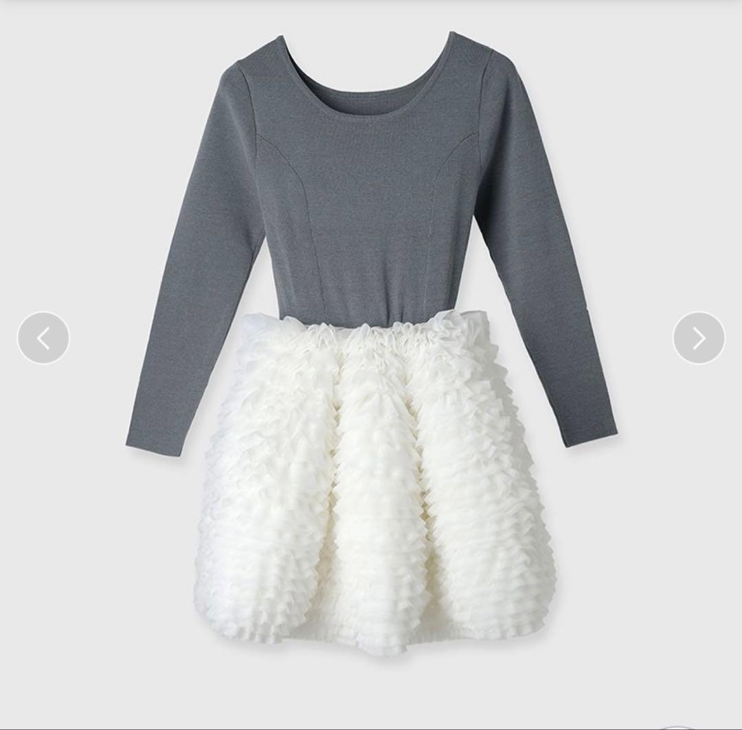 本日限定値下　eimy istoire ボリュームチュールフリルニットワンピース