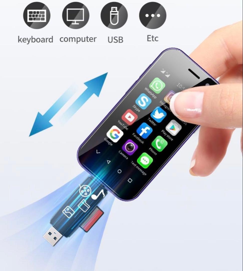 ミニ携帯電話 4G デュアル SIM 顔認識 3GB+64GB 黒 ミニスマホ